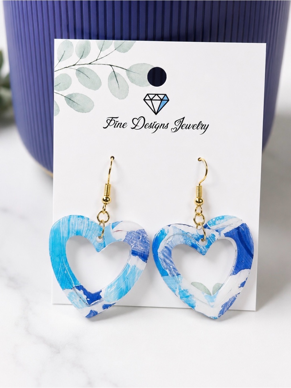 Deep Blue Heart Earrings